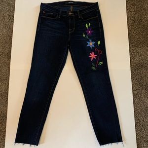 J Brand Skinny Indigo Blue Raw Hem Floral Jeans
